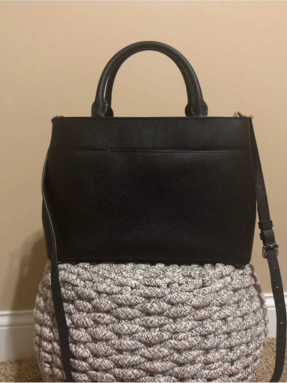 Michael Kors Black Saffiano Satchel with Gold Hardware